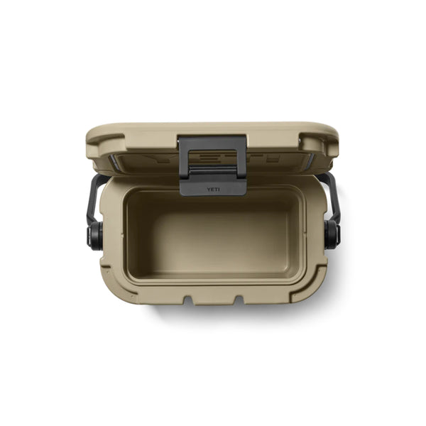 Tan | YETI Roadie 8 Image Showing Top View, Lid Open.