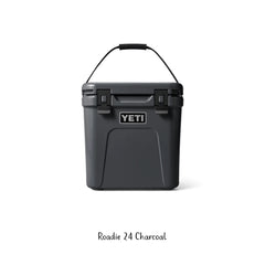 Yeti Roadie Hard Cooler | 24 Charcoal Image Showing No Logos Or Titles, Handle up.