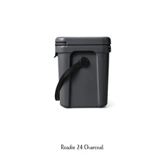 Yeti Roadie Hard Cooler | 24 Charcoal Image Showing No Logos Or Titles, Lid Closed.