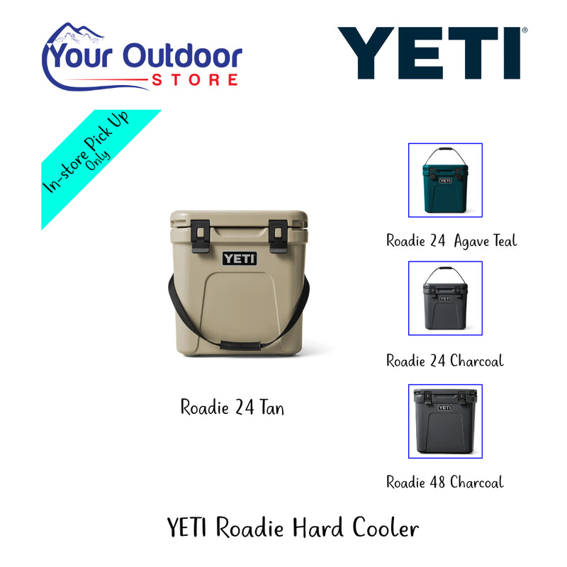 Yeti Roadie Hard Cooler | Hero Showing All Variant's, Titles And Logos.