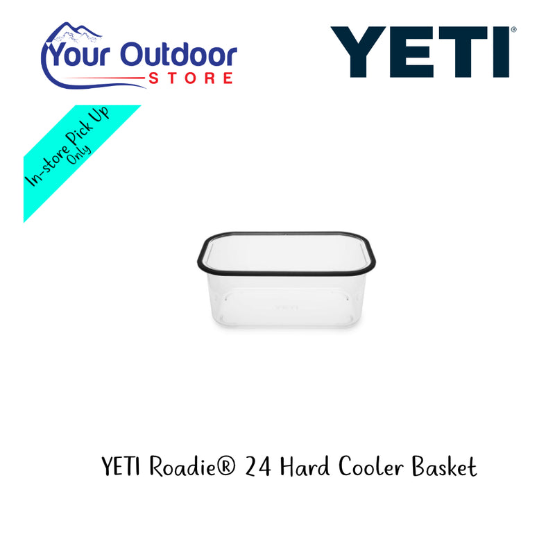 YETI Roadie 24 Hard Cooler Basket. Hero Image Showing Logos and Title. 