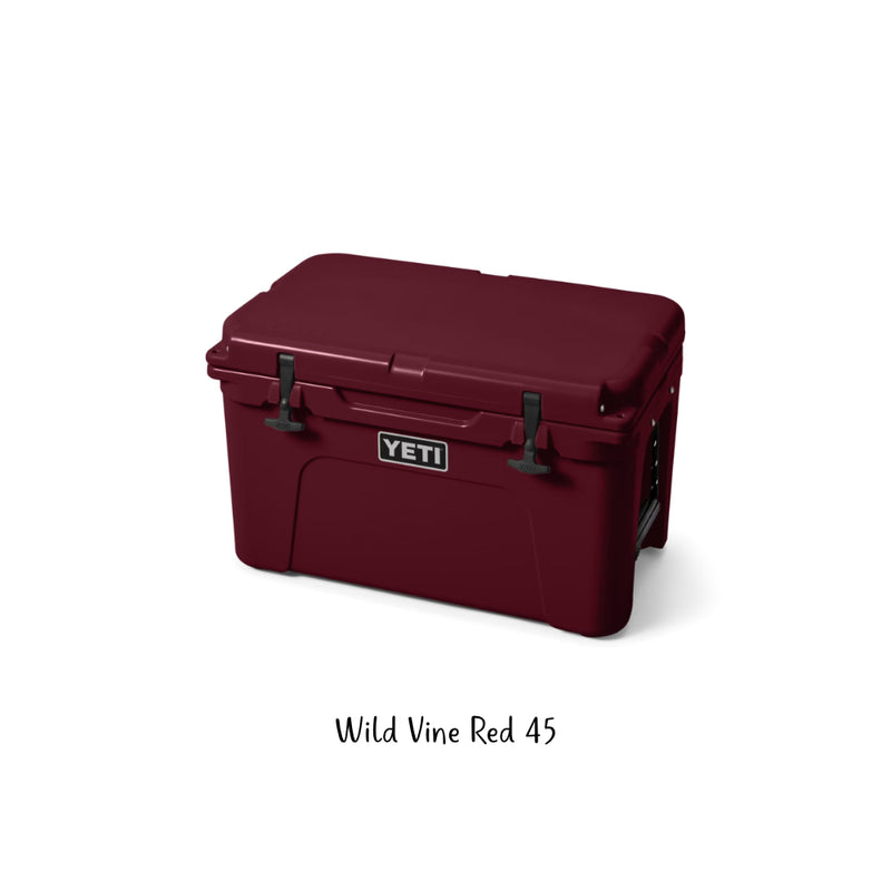 Wild Vine Red | YETI Tundra 45 Hard Cooler Image Showing Angled View Lid Down.