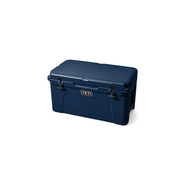 Navy / 65 | YETI Tundra Hard Cooler Image Showing Angled Front View, Lid Closed.