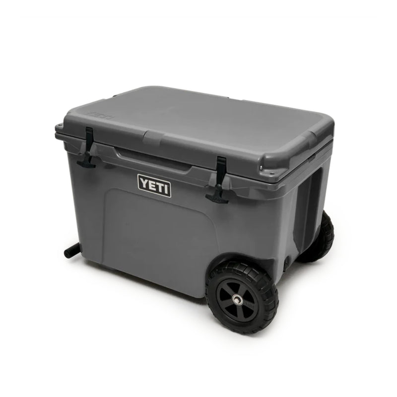 Charcoal | YETI Tundra Haul Wheeled Hard Cooler. Angled Side View. 