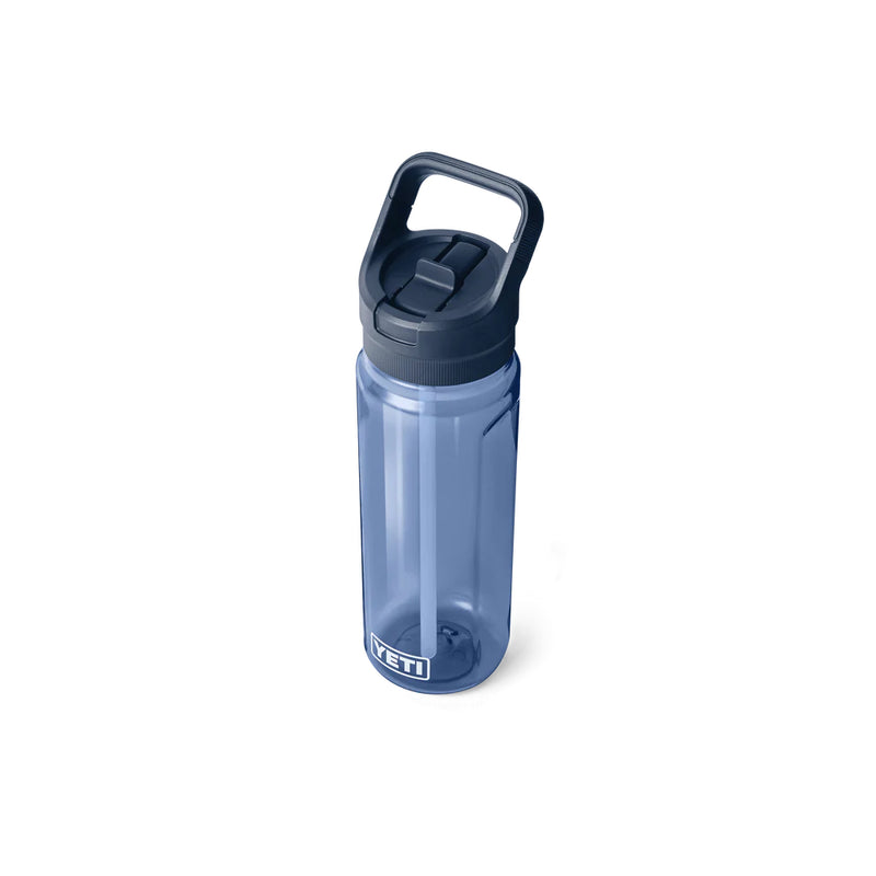 Navy | YETI Yonder 25oz Water Bottle With Straw Cap Image Showing Top View With Straw Down.