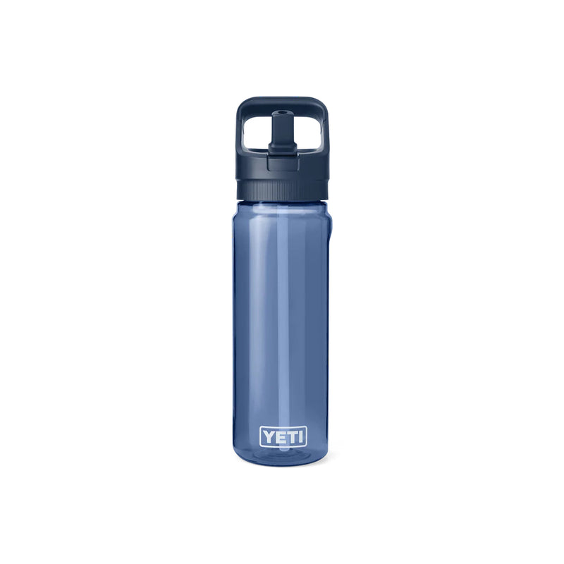 Navy | YETI Yonder 25oz Water Bottle With Straw Cap Image Showing Front View Straw Up.