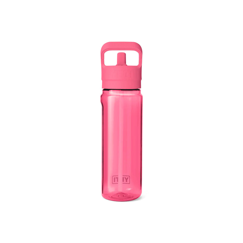 Tropical Pink | YETI Yonder 25oz Water Bottle With Straw Lid Image Showing Back View, With Straw Up.