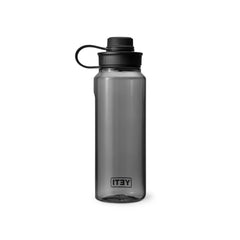 Charcoal | YETI Yonder 34oz Water Bottle With Tether Cap Image Showing Back View.