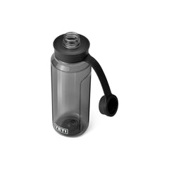 Charcoal | YETI Yonder Water Bottle With Tether Cap Image Showing Cap Open.