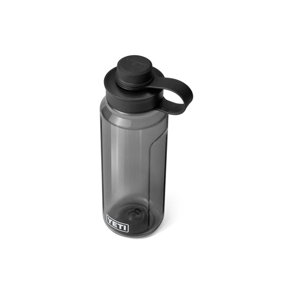 Charcoal | YETI Yonder 34oz Water Bottle With Tether Cap Image Showing Top View, Cap On.