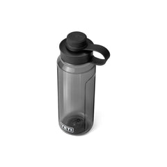 Charcoal | YETI Yonder Water Bottle With Tether Cap Image Showing Top View.