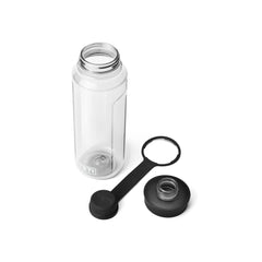 Clear | YETI Yonder 34oz Water Bottle With Tether Cap Image Showing Top View, With Cap And Mouth Piece Off.