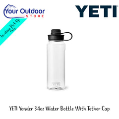 YETI Yonder 34oz Water Bottle With Tether Cap | Hero Image Showing All Logos And Titles.
