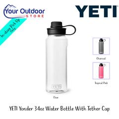 YETI Yonder 34oz Water Bottle With Tether Cap | Hero Image Showing All Logos, Titles And Variants.