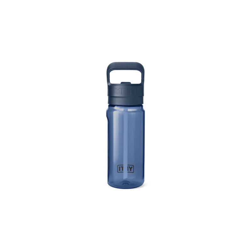 Navy | YETI Yonder 20oz Water Bottle Wit Straw Cap Image Showing Back View, Straw Down.