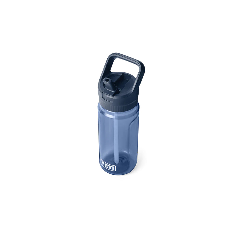 Navy | YETI Yonder 20oz Water Bottle With Straw Cap Image Showing Angled Front View, Straw Up.