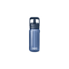 Navy | YETI Yonder 20oz Water Bottle With Straw Cap Image Showing Front View, Straw Up.