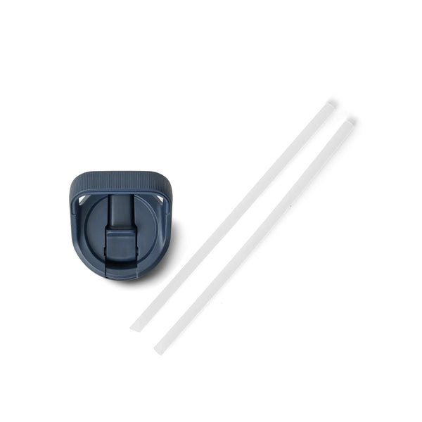 Navy | YETI Yonder 20oz Water Bottle With Straw Cap Image Showing Top View Of The Straw Cap And Straws.
