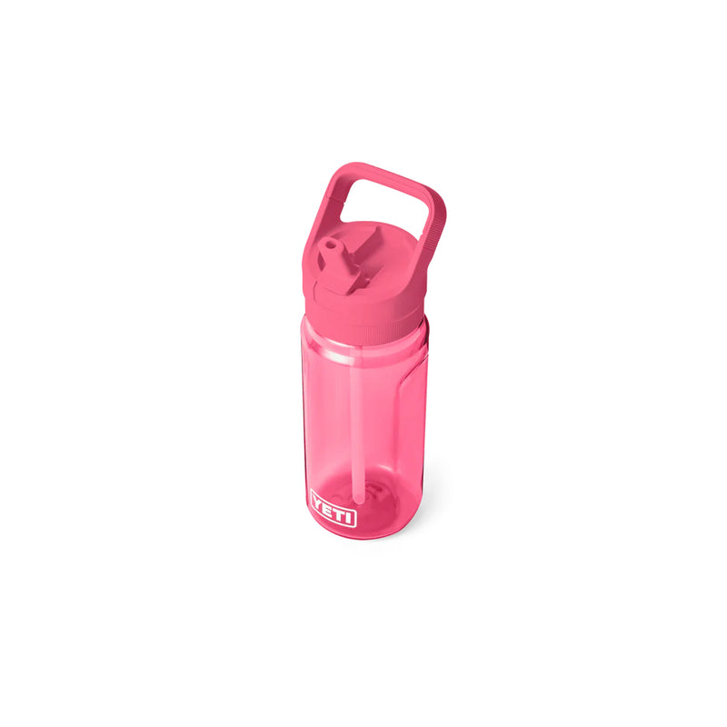 Tropical Pink | YETI Yonder 20oz Water Bottle With Straw Cap Image Showing Angled Top View With Straw Up.