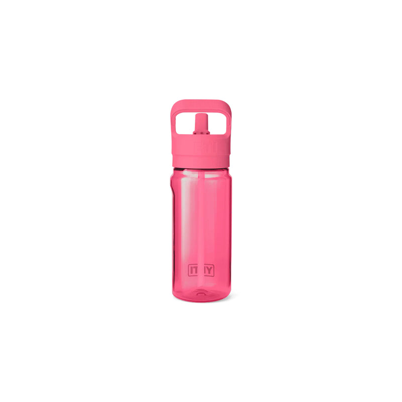 Tropical Pink | YETI Yonder 20oz Water Bottle With Straw Cap Image Showing Back View With Mouth Piece Up.