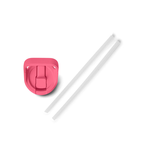 Tropical Pink | YETI Yonder 20oz Water Bottle With Straw Cap Image Showing Top View Of Straw Cap And Straws.