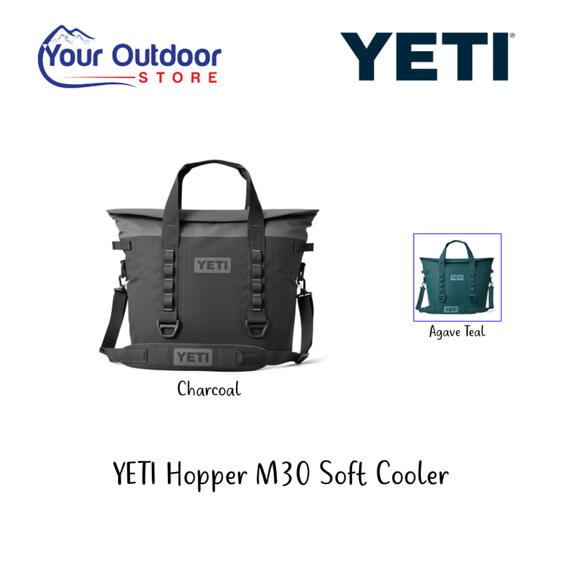 YETI Hopper M30 Soft Cooler Bag. Hero image with title and logos