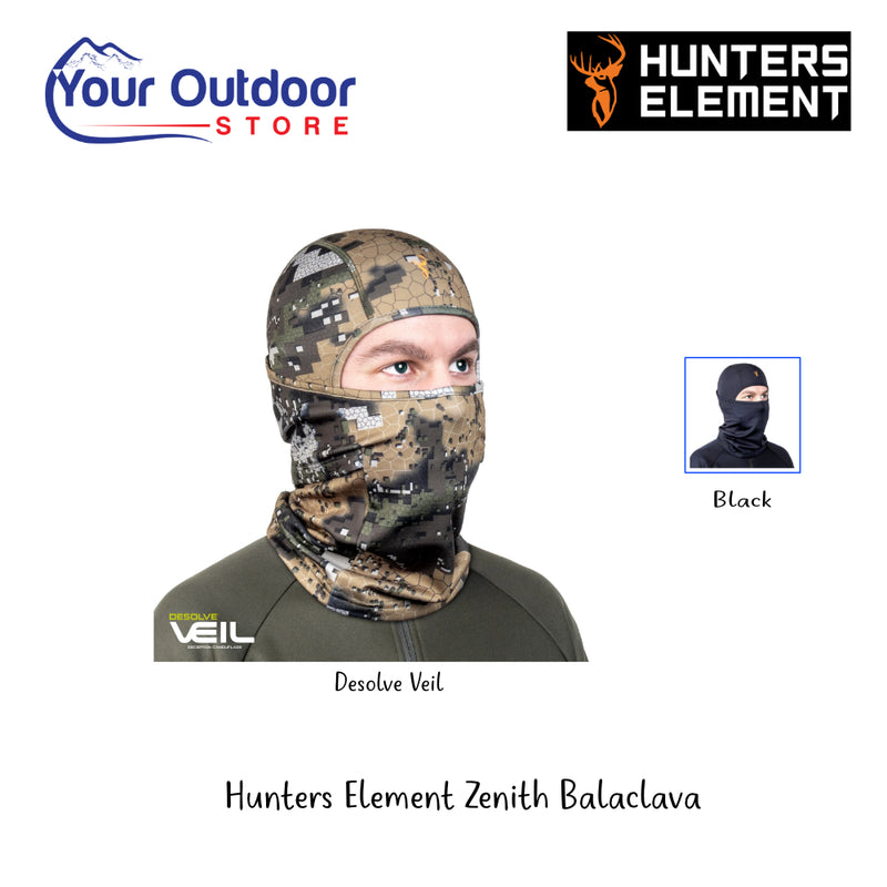 Hunters Element Zenith Balaclava | Hero Image Showing All Logos, Titles And Variants.