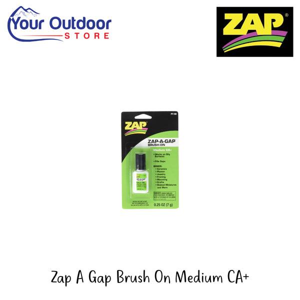 Zap A Gap Brush On Medium CA+ | Hero Image Showing All Logos And Titles.