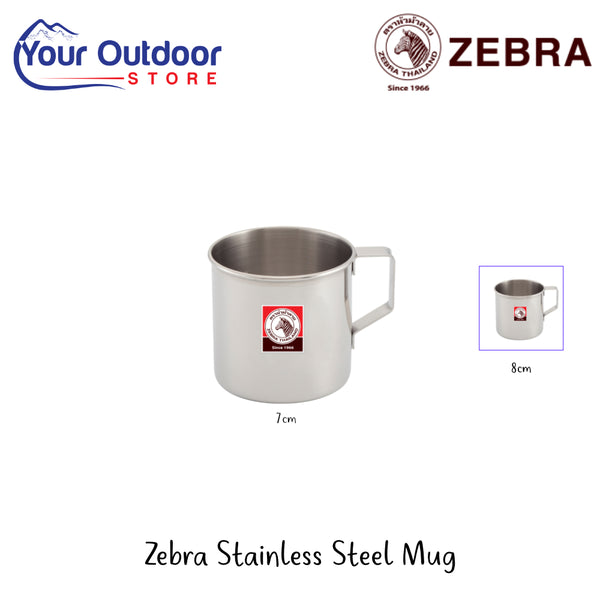 Zebra Stainless Steel Mug | Hero Image Showing All Logos, Titles And Variants.