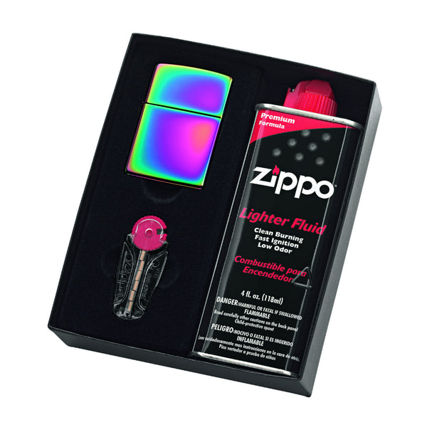 Rainbow | Zippo Gift Set 207 Chrome Lighter With Fluid And Flint Image Showing No Logos Or Titles.