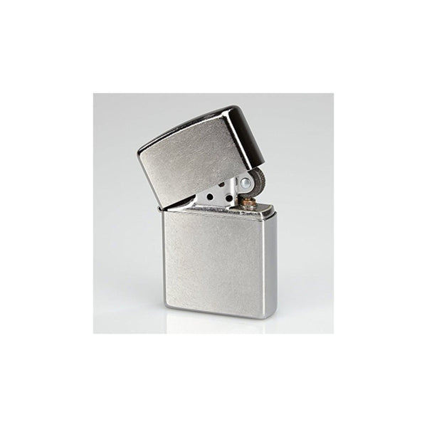 Silver | Zippo Gift Set 207 Chrome Lighter With Fluid And Flint Image Showing Lid Half Open.
