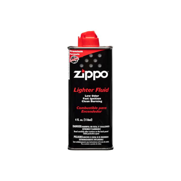 Lighter Fluid | Zippo Gift Set 207 Chrome Lighter With Fluid And Flint Image Showing Close Up Of The Lighter Fluid.
