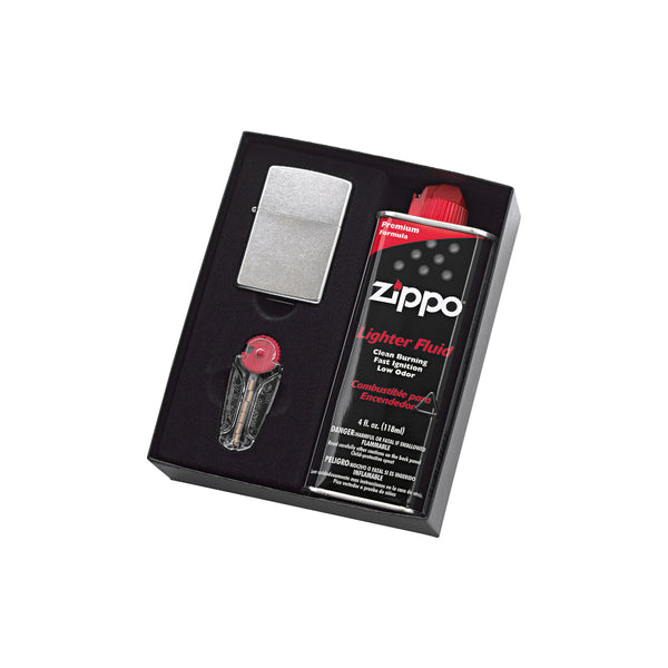 Chrome | Zippo Gift Set 207 Chrome Lighter With Fluid And Flint  Image Showing No Logos Or Titles.