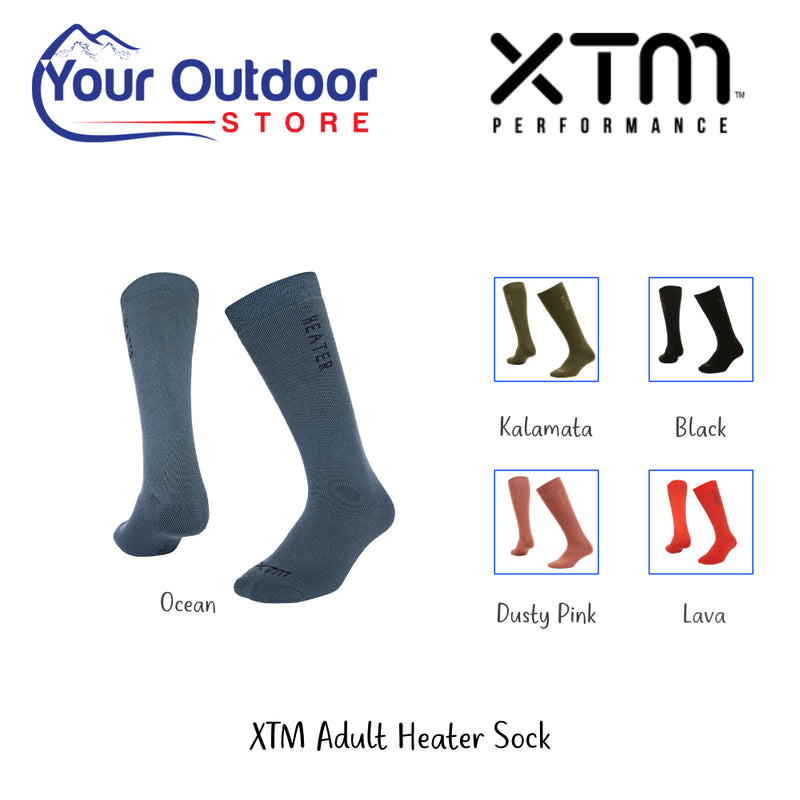 XTM Adult Heater Sock | Hero Image Showing All Logos, Titles And Variants.