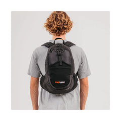 Jet Black | Black Wolf Arrow II backpack. Shown Worn by Model.