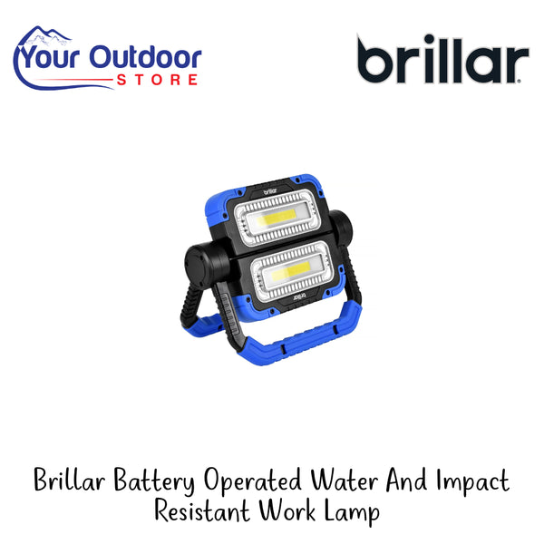 Brillar Battery Operated Water And Impact Resistant Work Lamp | Hero Image Showing All Logos And Titles.