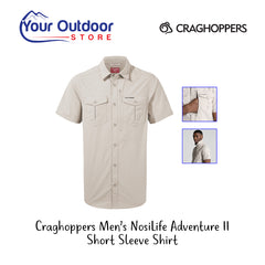 Parchment | Craghoppers Men’s NosiLife Adventure II Short Sleeve Shirt. Hero image with title and logos.