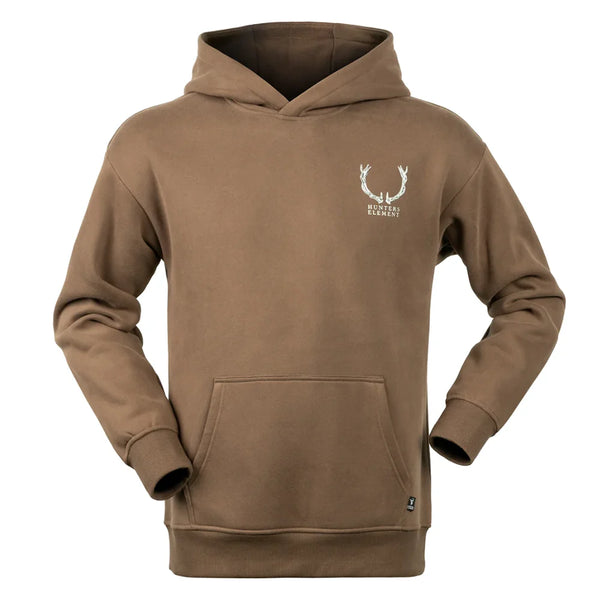 Mouse| Front of Hoodie, light brown colour, logo on left chest.
