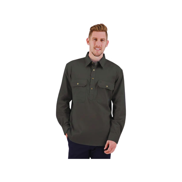 Charcoal | Swanndri Mens Bendigo Long Sleeve Work Shirt Image Showing No Logos Or Titles.