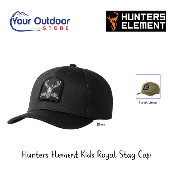 Hunters Element Kids Royal Stag Cap | Hero Image Showing All Logos, Titles And Variants.