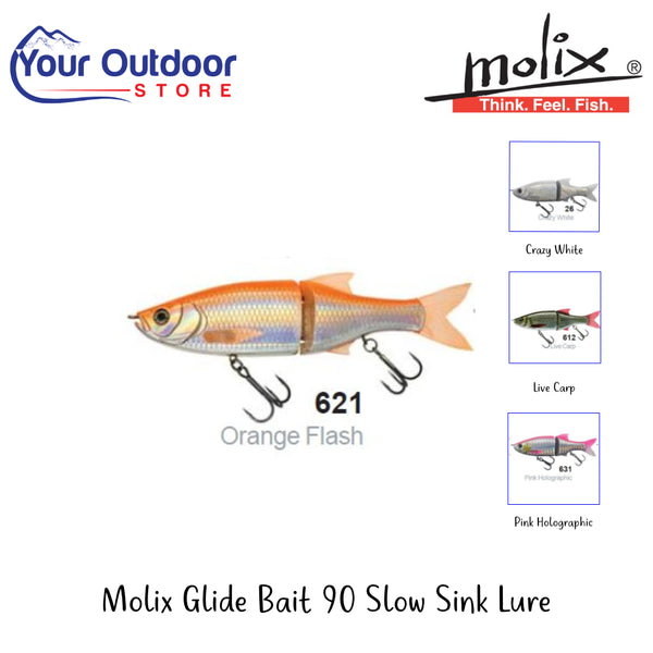 Molix Glide Bait 90 Slow Sink Lure | Hero Image Showing All Logos And Titles.