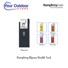 HumphreyLaw Alpaca Wool Blend Health Sock. Hero image with title and logos plus colour inserts