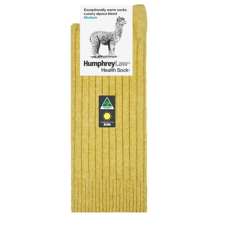 Yellow | Humphrey Law Alpaca Wool Blend Health Sock. Style Code 01C044. Folded in packaging