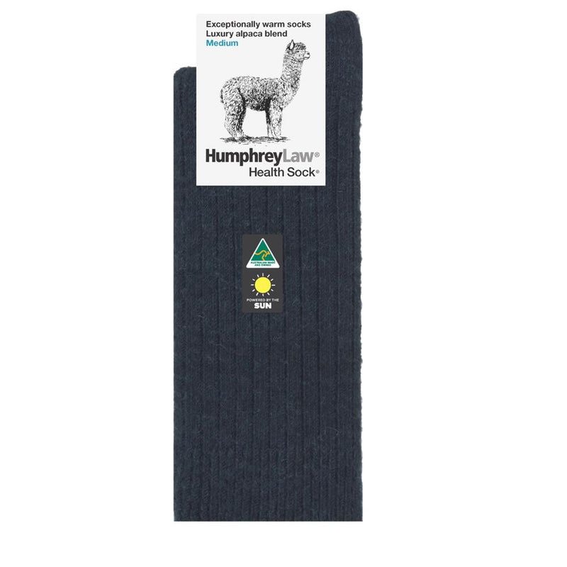 Charcoal | Humphrey Law Alpaca Wool Blend Health Sock. Style Code 01C089. Folded in packaging