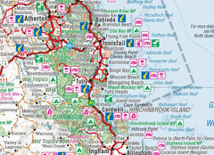 Close up of coastal region with icons and roads