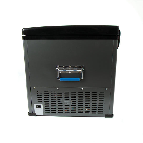 Side view showing compressor air vents and handle