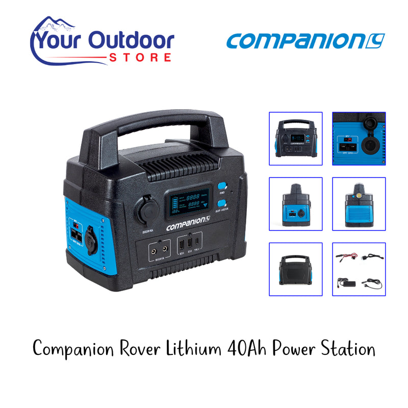 Companion Rover Lithium 40AH Power Station. Hero image with title and logos