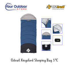 Oztrail Kingsford Sleeping Bag +5 Deg. Hero image with title and logos