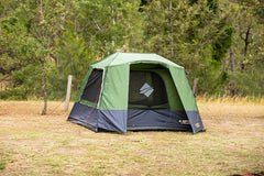 Tent in use with fly windows and door rolled open