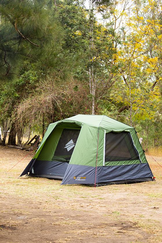 Side View Tent in use with fly door and windows open